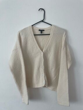 Eileen Fisher Neutral Cream V-Neck Button Cardigan - Size S